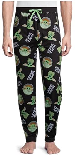 Star Wars Baby Yoda Mens Jogger Lounge Pants (Small (28-30)) Black