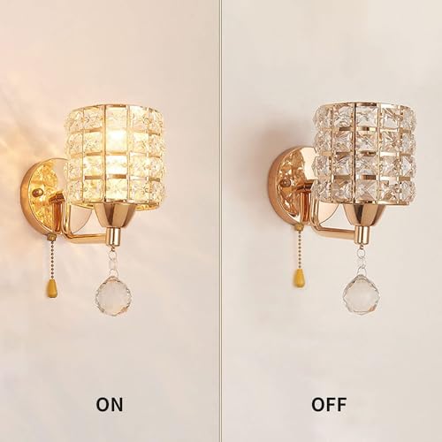Modern Luxury Gold Crystal Wall Sconces Set of 2, Hardwired Lights Standard E26 Socket Decorative Light Fixture for Bedroom, Living Room, Hallway -Bulbs NOT Included Professional Installation Required by TEEM - Used condition - Image 5