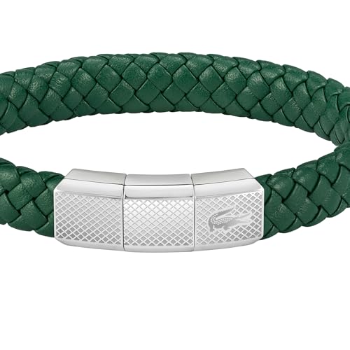 Lacoste Braccialetto In Pelle Da Uomo Collezione Rokel Verde - 2040284 - 2