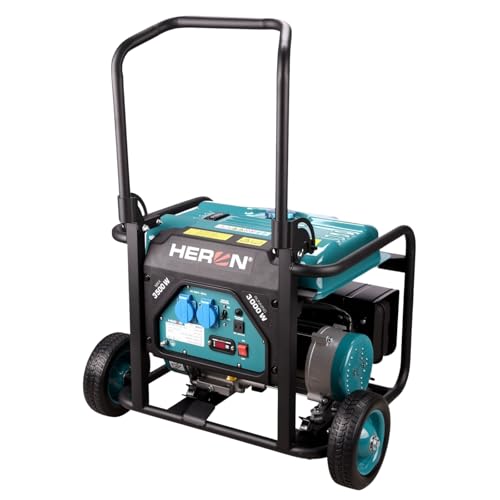 Heron Stromgenerator Benzin I 3,5 kW I Stromerzeuger mit 18L Tank & Fahrgestell I Generator mit zwei 16A 230V-Steckdosen & einer 12V/8,3A DC-Steckdose I mobiles Stromaggregat mit AVR-System