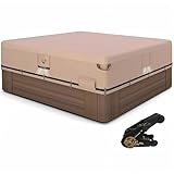 QH.HOME Waterproof Hot Tub Cover Protector 85 x 85 inch fits 84 x 84, 83 x 83, 82 x 82 inch or 81 x 81 Square SPA, Heavy Duty Hot Tub Lid Protectors Protective Cover Cap-Wheat