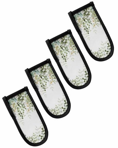 Sage Green Leaves 4 Packs Hot Handle Holder, Cast Iron