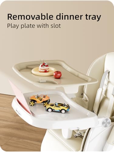 Image of Babilous High Chair, Foldable High Chairs for Babies and Toddlers with Removable Tray, Height Adjustable Feeding Chair, Adjustable Backrest and Footrest, Beige