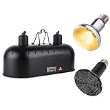 DXOPHIEX 15 inch Dual Reptile Light Fixture, Max 150W Dual Reptile Heat Lamp Fixture with 100W UVA UVB Sun Light & Ceramic Heat Emitter,Double Dome Lamp for Terrarium and Tortoise Habitat