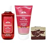 Bath & Body Works Pink Paradise Body Wash and Body Scrub Duo Set with a Cherry On Top Bar Soap - Full Size