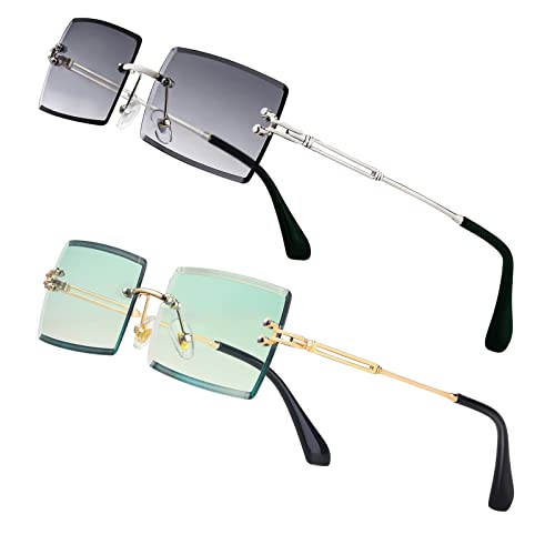 NIEEPA Fishion Small Rectangle Sunglasses Vintage Women Men Tinted Rimless Eyewear Ultralight Candy Color Ocean Sun Glasses Shades