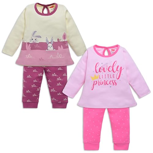 Image of LuvLap Baby Girls 100% Cotton Full Sleeve Top & Pyjama Sets, Pack Of 02