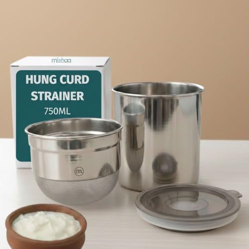 Image of Mishaa Steel Greek Yogurt and Hung Curd Maker 750ml, BPA Free Multipurpose Steel Strainer with Airtight Storage Container, for Making 200g Homemade Yogurt (Greek Yogurt Maker (750ml))