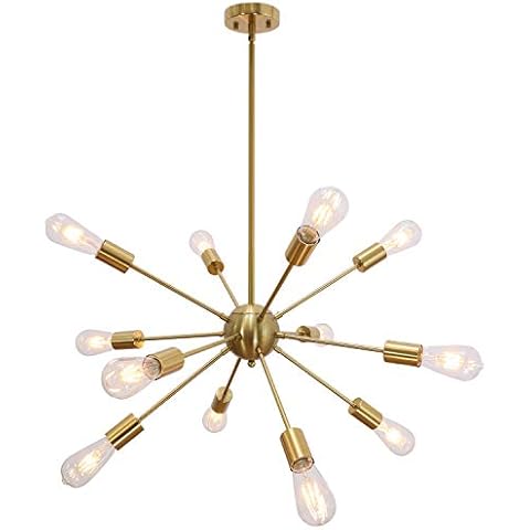 VINLUZ 12 Light Brushed Brass Sputnik Chandelier Mid Century Pendant Lighting Rustic Ceiling Lights Fixtures for Dining Room Kitchen Foyer Cover