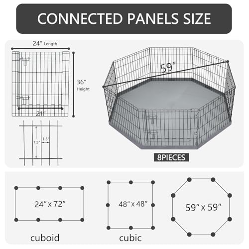 Image of PETIME Foldable Metal Dog Exercise Pen /Pet Puppy Playpen Kennels Yard Fence Indoor /Outdoor 8 Panel 24 inch W x 36 inch H with Bottom Pad (with Bottom pad, 8 Panels 36 inch H)