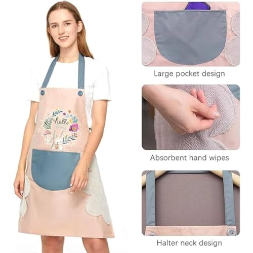 Image of Rabbit Floral Kitchen Apron with Side Hand Wipes and Front Pocket