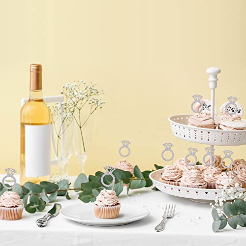 24Pcs Silver Glitter Diamond Donut Ring Cupcake Topper Picks Wedding Engagement Cake Decorations For Engagement Bridal Shower Party Cake Decorations #TOP3