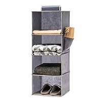 YOUDENOVA Hanging Closet Storage Organizers 4 Shelves Wardrobe Storage Hanging Shelves With Side Pockets Clothes Organiser Bedroom Storage Grey