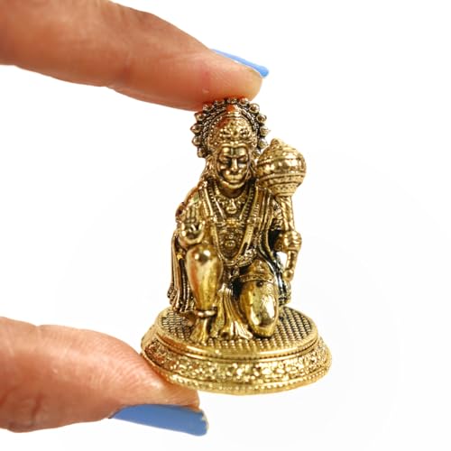 Image of The Spiritual Living Small Brass Hanuman Idol | 1.5 Inch | Mini Lord Hanuman Ji Statue for Car | Bajrangbali Murti | Hindu God Religious Idol | Maruti Idol for Home Temple Puja | Spiritual Gift |