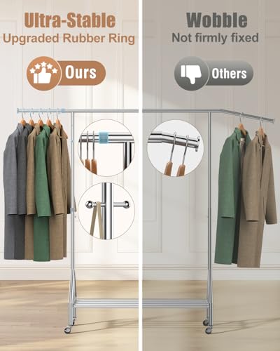 Fybee 100% Stainless Steel Clothing Rack Load 760Lbs, Ultra-Stable Heavy Duty Clothes Rack W/ Reinforced Rubber Ring, Extendable Adjustable Rolling Garment Racks W/ Sturdy Wheel For Portable Hanging Clothes thumb #3