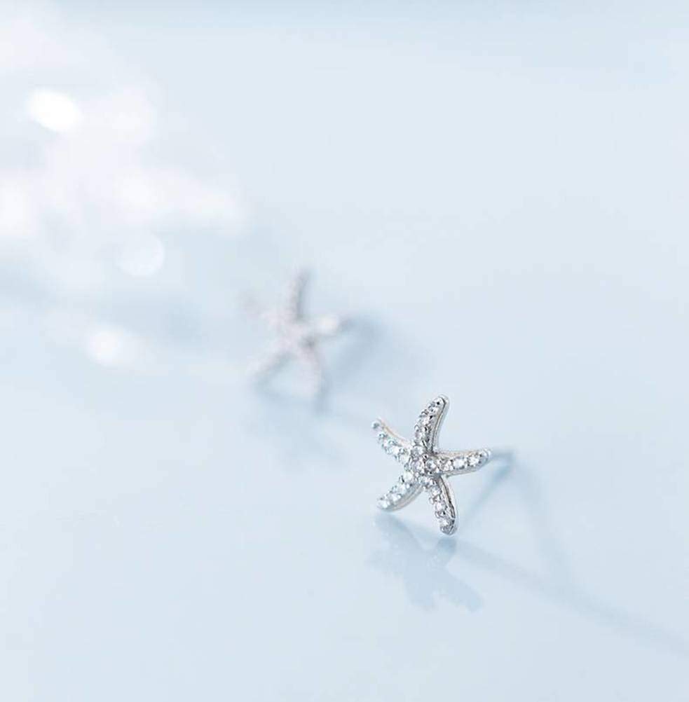 RWRAPS Ohrringe für Frauen, S925 Silber Ohrringe weiblich Han Sen Diamant süße kleine Seestern hübsche Stern Ohrringe weiblich EIN Paar