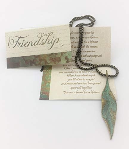 Smiling Wisdom - Friendship - A Reason Season Lifetime Friend Greeting Card and Leaf Necklace - Growing Together - Women BFF (Bronze Blue Leaf, Small 2x3.5 in)