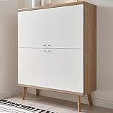 1x Highboard, mit 4 Türen, mit Mittelseite, mittig 1 Konstruktionsboden, insgesamt 8 Fächer, Gesamtmaß B/H/T ca.: 107/134/40cm, Massivholz