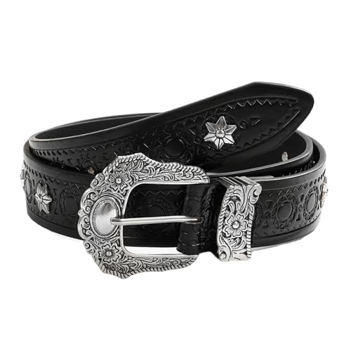 Stylish Black PU Belt Embellished Rivet Star Waist Belts for Men and Women and Casual Wear