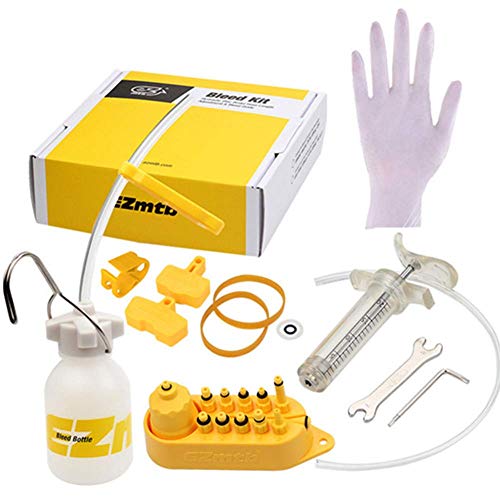 Kit de Sangrado Freno Bicicleta Hidráulico Freno de Disco Aceite Mineral para Shimano, Magura, Tektro, Sram Serie Freno de Bicicleta Herramientas Reparación (Amarillo) - Plástico Junta, free size