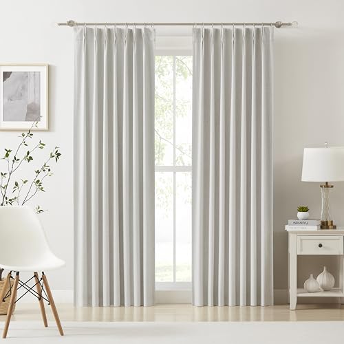 Kayne Studio Nature Blended Linen Pinch Pleat Blackout Curtains 84 inch Long for Living Room Bedroom,Thermal Insulated Window Treatments Pleated Drapes for Track with 9 Hooks,40"x84",Beige,1 Panel