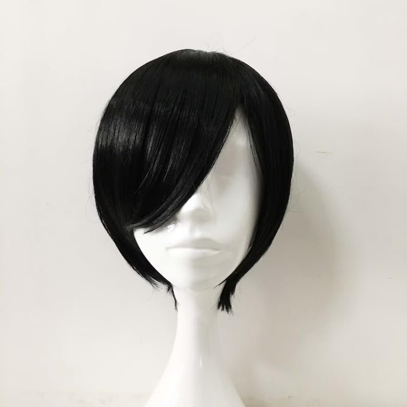Black Color Medium Length Straight Side Swept Long Bangs Cosplay Halloween Wig For Boys and Mens Party Cosplay And Daily Use, 12 Inch Long + 02 Wig Cap Free-image-49