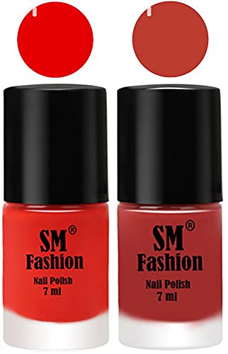 Image of Long Lasting Nail Polish | Nail Paint Combo 7 ml Each) - Set of 2 Fire Orange-Dark Peach