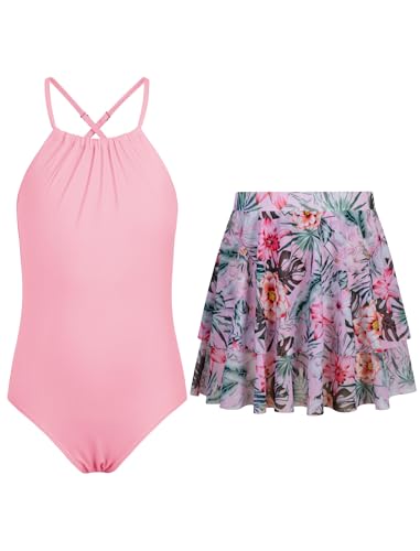 Image of Girls One Piece Swimsuits with Mesh Skirt Tanikini Bathing Suit Swimwear 6-14Y