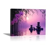 WIKEO Strand und Meer Natur Wandbilder Strandrosa Blumen-Gemälde Wandposter Kunstdruck Wandbild -Wand Bild auf Poster Wohnzimmer Schlafzimmer Küche(lila)-50x70cm Gerahmt