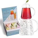Tea Forte Tea Over Ice Steeping Pitcher + Sampler 5 Count Individually Wrapped Handcrafted Pyramid Infuser Iced Tea Bags, Each Steeps 24 oz.