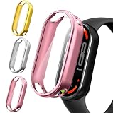 iVoler 3 Pezzi Clear Cover con Pellicola Protettiva per Xiaomi Smart Band 10, Copertura Completa Custodia Anti-Graffio Ultra Sottile Morbida TPU Case, Oro + Argento + Rosa