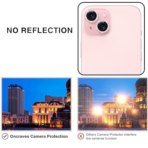 Image of Back Camera Lens Ring Guard Protector for Apple iPhone 15 Plus | Diamond Camera Ring Aluminium Alloy Edge (Pink)