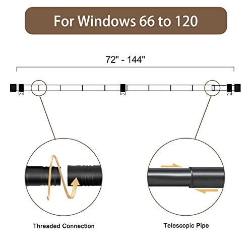 Felidesign 1 Inch Curtain Rods For Windows 66 To 120, Black Curtain Rods, Curtain Rod Set, Adjustable Modern Curtain Rod (72"-144") #TOP4