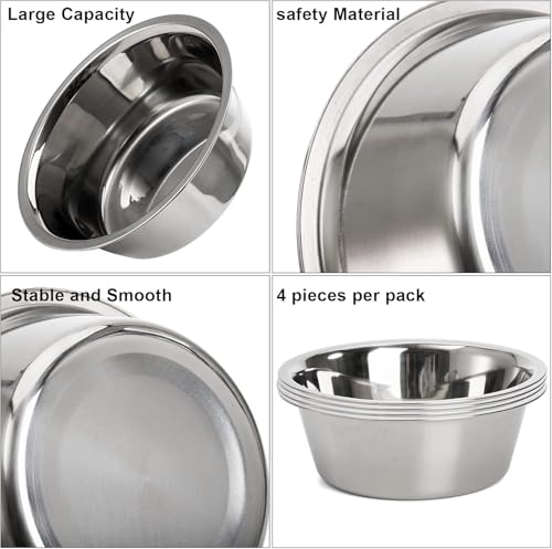 DEAYOU 4-Pack Stainless Steel Dog and Cat Bowl, Metal Food and Water Dish, 8.26" Basic Pet Feed Bowl for Large Medium Dog, 47 OZ Replacement Bowls for Elevated Stand, Dishwasher Safe by DEAYOU - Image 3