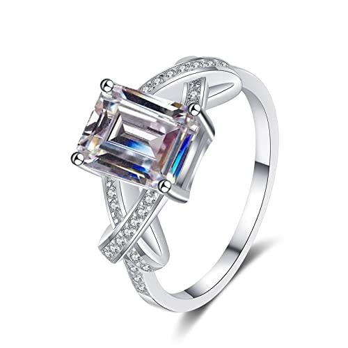Bague en argent 925 avec moissanite rectangle 3 carats au raffinement intemporel