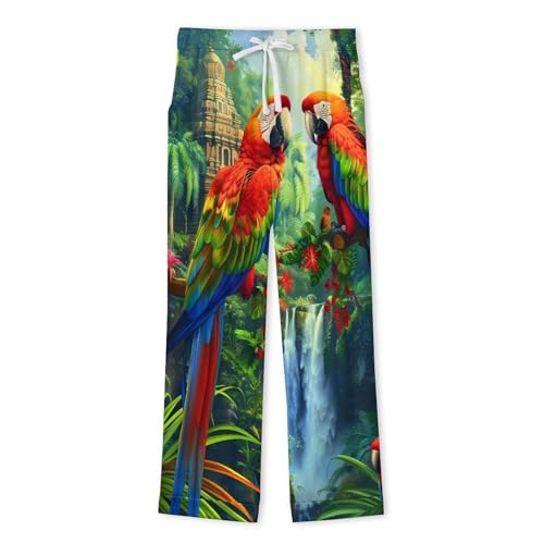 Landscape Parrot Bird Men Pajamas Set Sleepwear Long Sleeve Pajama Tops And Pants Loungewear PJS4