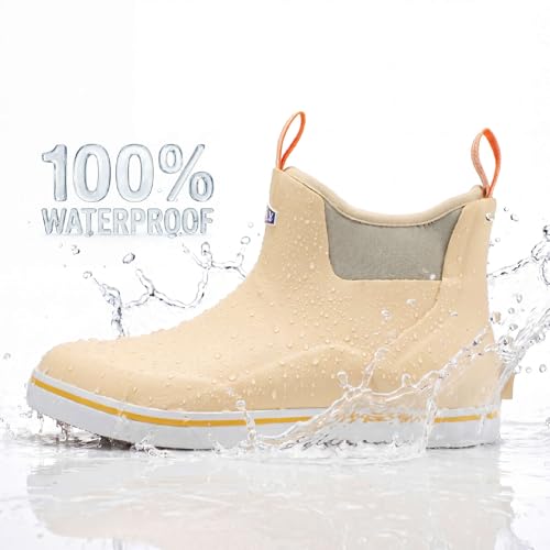 Image of SUREWAY Men's Ankle Fishing Deck Boots for Men-Waterproof,Professional Non-Slip Soles for Wet Slippery Surface,Neoprene Rubber Rain Boot /Shoes for Hunting Boating Gardening