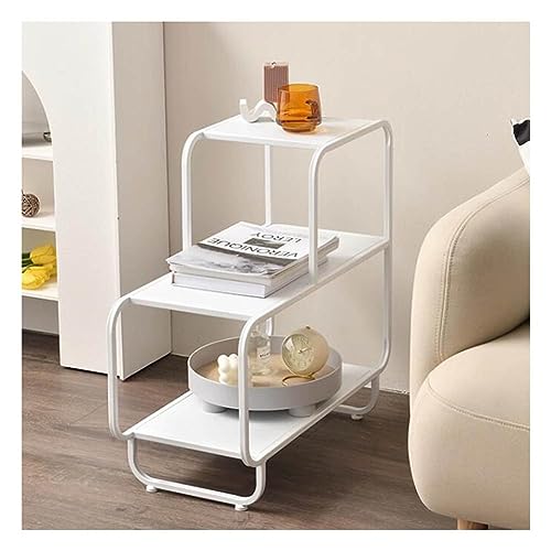 CCYENG Iron Art - Mesa auxiliar para sala de estar, mesa auxiliar estrecha de 3 niveles, mesita de noche con estante decorativo de escalera para espacios pequeños en la sala de estar, dormitorio