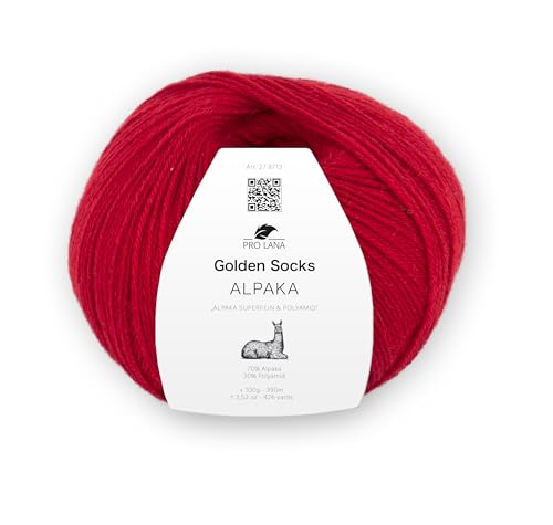 Pro Lana Golden Socks Alpaka, 100 g/390 m, 70% Alpaka, 30% Polyamid, 4-fädig, superweiche Sockenwolle (31 rot)