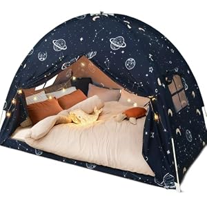 Toddler Bed Tent Full, Space Canopy Indoor for Kids Boys, Kids Bed Canopy Full Size, Galaxy Dome Playhouse Tents Floor Privacy Space on Bed Sleeping Tent for Girls Birthday Toy House Gift
