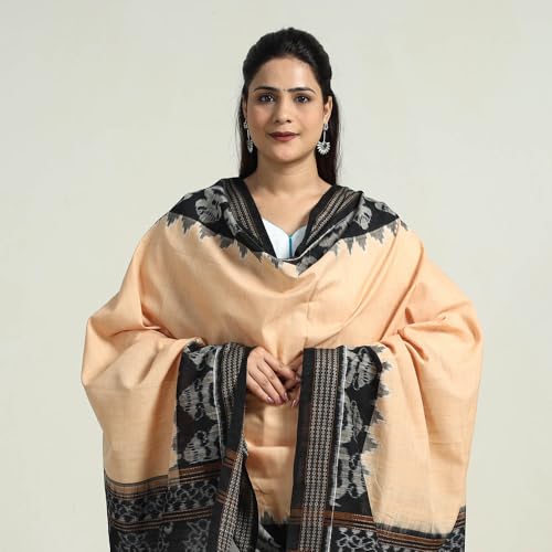 Image of Cotton Dupatta with weaving and Ikat woven border from the Weavers Stole for Girls & Women