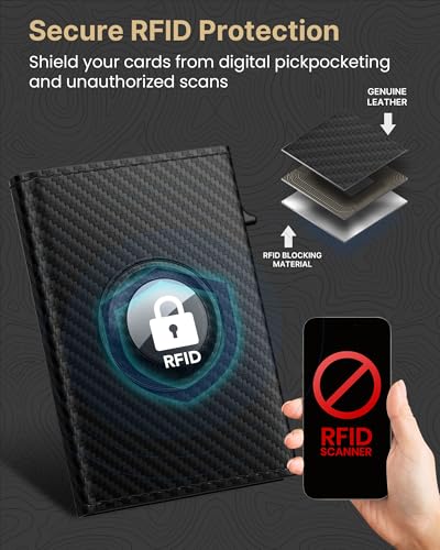 Image of typecase AirTag Wallet for Men: Compatible with Apple AirTag (1st & 2nd Generation), RFID Blocking, Genuine Leather, Slim & Minimalist Design - 14 Card Capacity | ID Window | Cash Slot (Carbon Fiber)