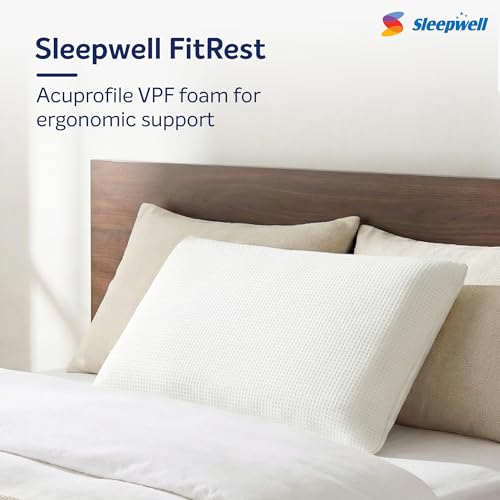 Image of Sleepwell Fitrest Ergonomic Pillow | Acuprofile VPF Foam | Balanced Neck Support | Everyday Comfort | Light & Durable | Firm Feel | Breathable | Machine Wash | 24 x 16 Inches | Pack of 1