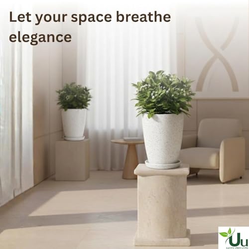 Image of Urban Upvan 14 Inch Solid White Tower Pot with Tray - Large Round Planter for Indoor & Outdoor Plants, Durable Decorative Plant Container (Pack of 1)