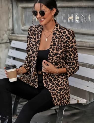 utcoco Women 2025 Fashion Leopard Blazers Business Casual Open Front Blazer Work Office Suit Jackets with Pockets2