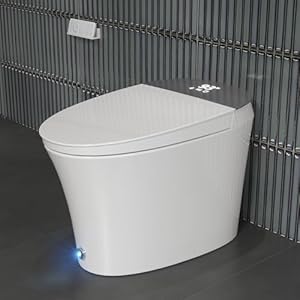 Smart Toilet with Powerful Flush, for Low Water Pressure, Luxury Smart Toilet built-in bidet with Instant Warm Water, Auto Open& Close Lid and Kick Control, Deodorization, Night Light