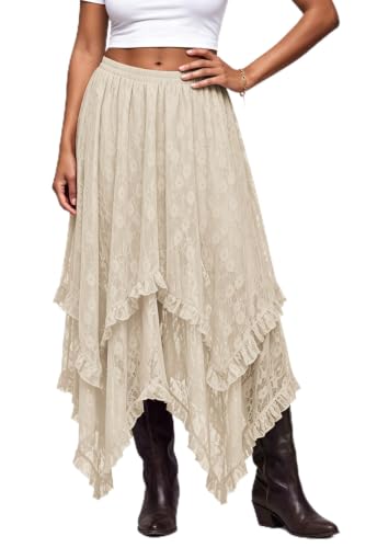 Scarlet Darkness Lace Skirt for Women Asymmetrical Flowy Boho Maxi Skirts
