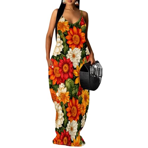 Image of SUZONANA Women Plus Size Summer Maxi Dress Spaghetti Strap Loose Sundress