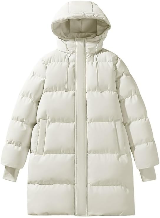 Mens Winter Warm Padded Parka Jacket Loose Fit Mid-Length Quilted Coat Heavyweight Long Sleeve Full Zip Outwear