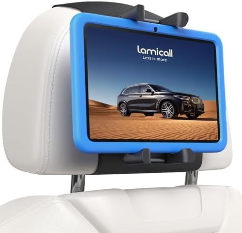 Lamicall Tablet Halterung Auto Kopfstütze, KFZ iPad Kopfstützenhalter | [Faltbare Dicke Tablet-Klemme] 360° Drehung Kinder Tablethalterungen Auto für Samsung Tab, iPad Pro Air, Kin